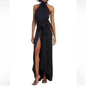 Ramy Brook Daphne Wrap Halter Cocktail Dress on Back Black Size 2 NWT